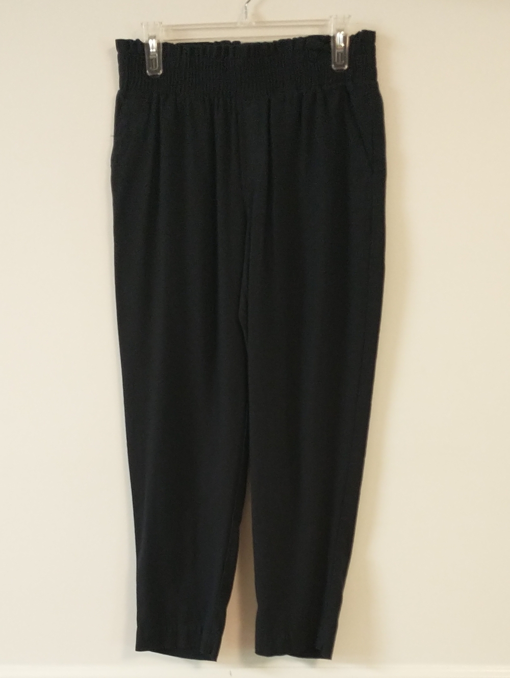 A New Day Wide Elastic Paper Bag Waistband Pull On Cropped Black Pants Medium